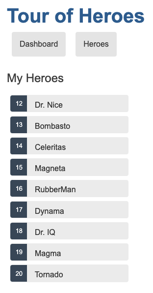 Output of heroes list app